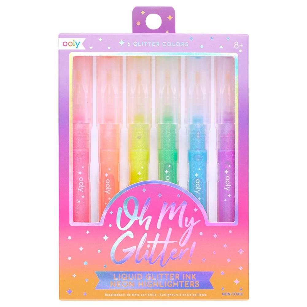 OOLY Oh My Glitter! Highlighters - 6 neon Chisel tip