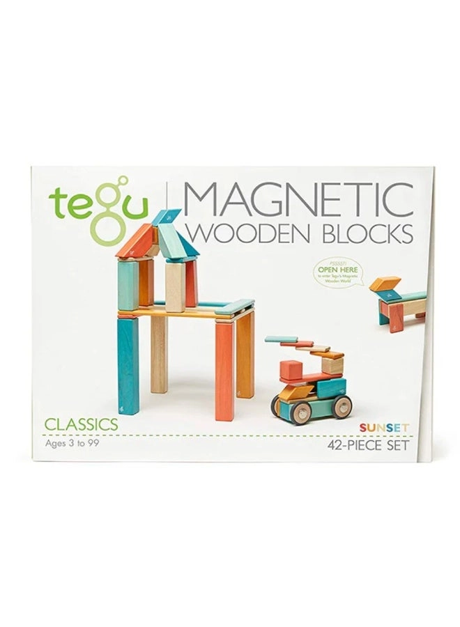 Magnetic Wooden Block Building Set - 42 pcs