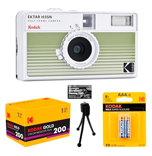 Ektar H35N - Half-frame 22mm + Premium Gold Film - 35mm + Tabletop Tripod + Batteries + Microfiber Cleaning Cloth