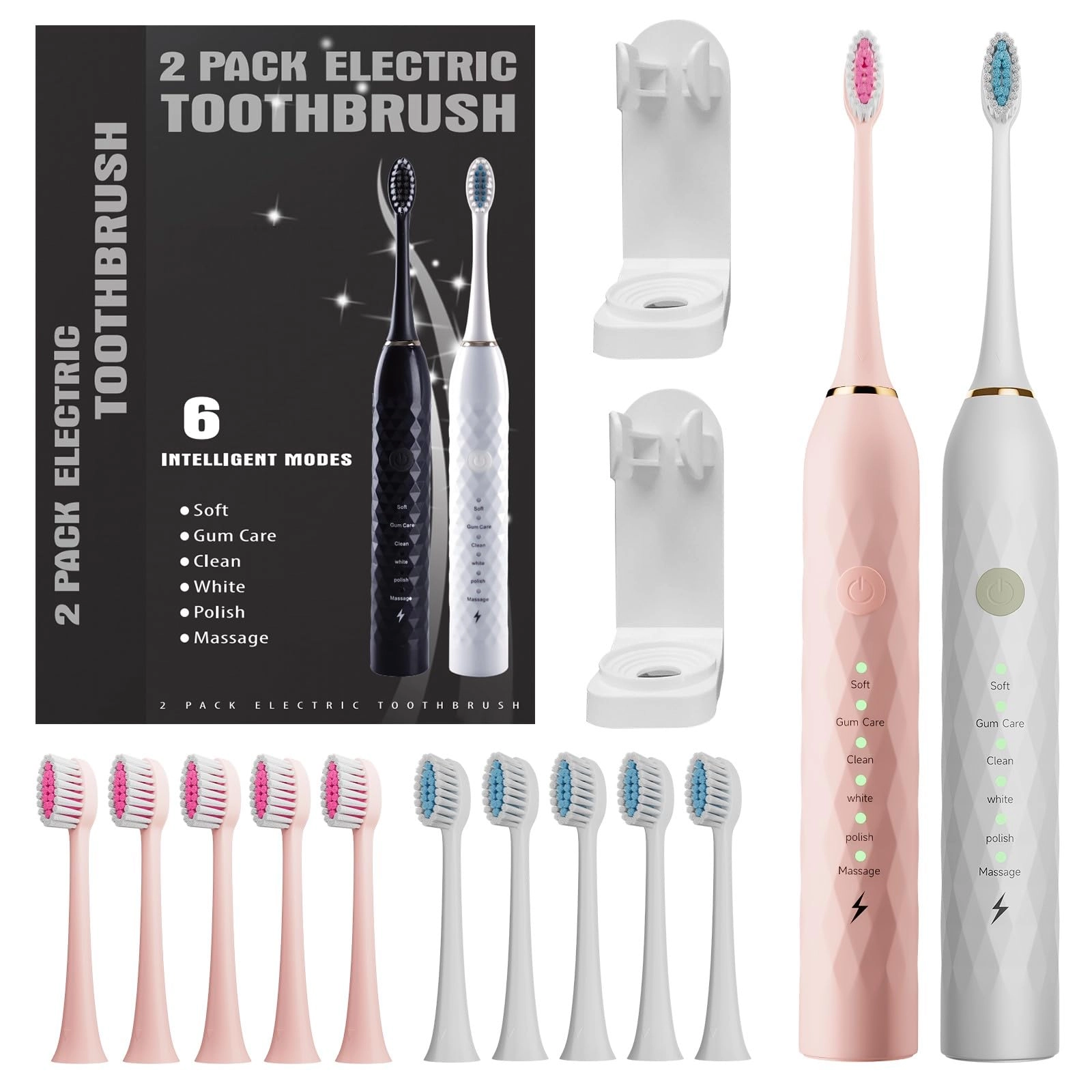 MAXWISDOM Electric Toothbrush - 2 Pack 12 Heads IPX7 Waterproof