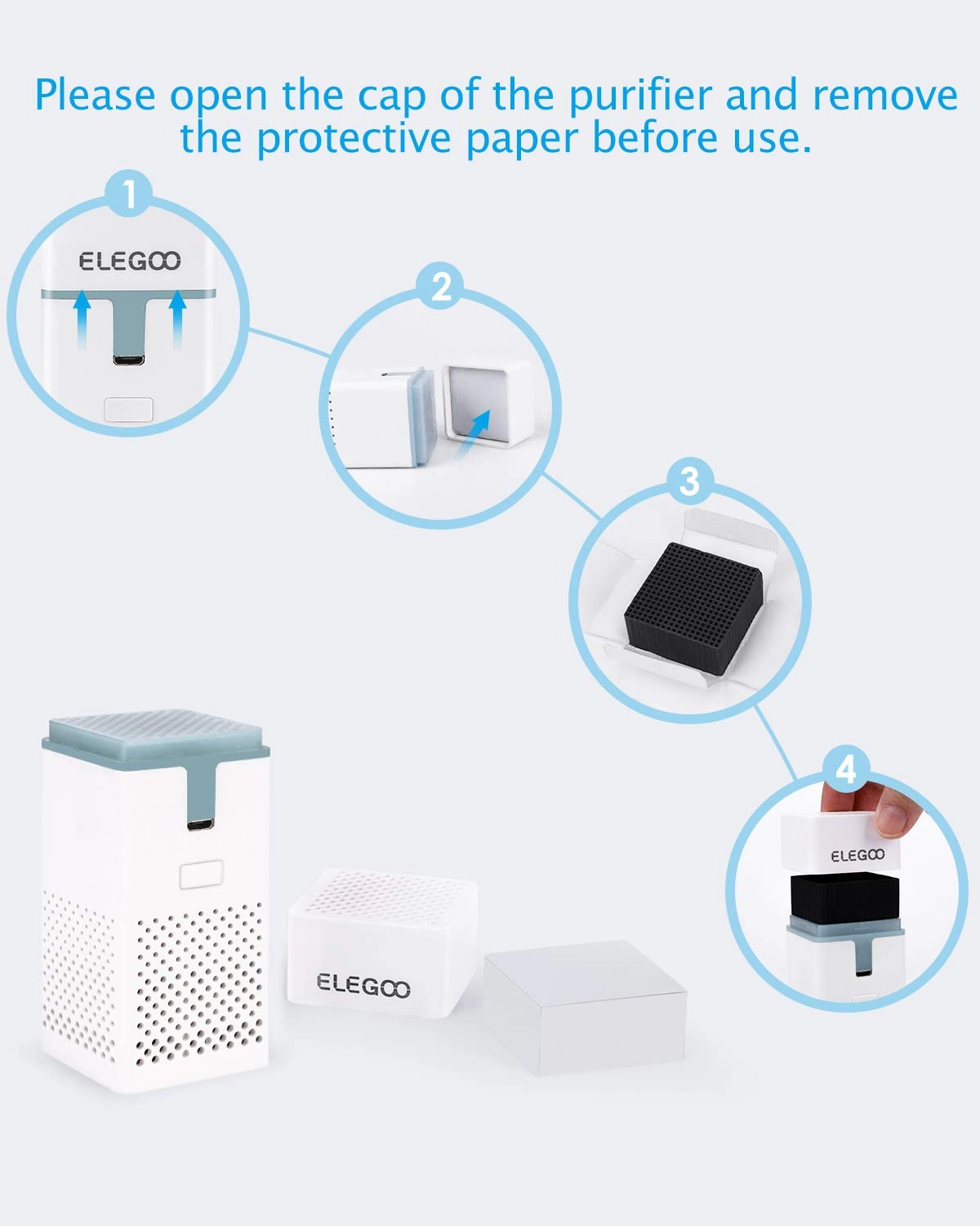 Mini Air Purifier - 2PCS Activated Carbon Filter Universal Adaptor