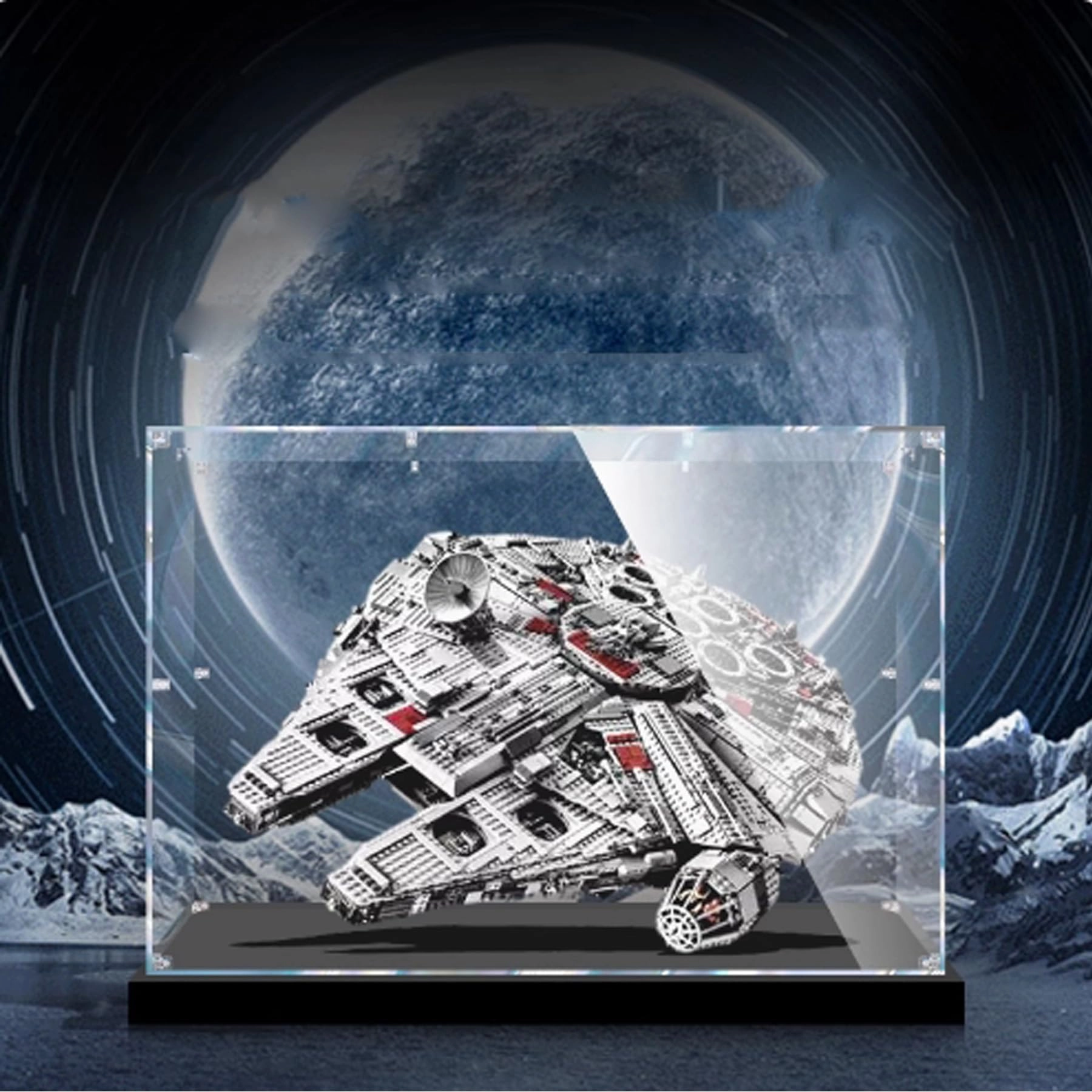 FEIRUBO Acrylic Display Box - 75192 Millennium Falcon Compatible Black Base+Back Spray