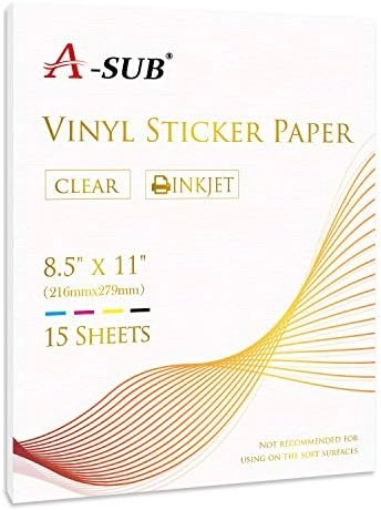 A-SUB Printable Clear Sticker Paper - 15 Sheets 8. 5X11 In