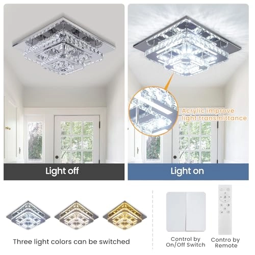 Modern Crystal Semi Flush Mount LED Ceiling Light - 3000K 4000K 6000K Dimmable