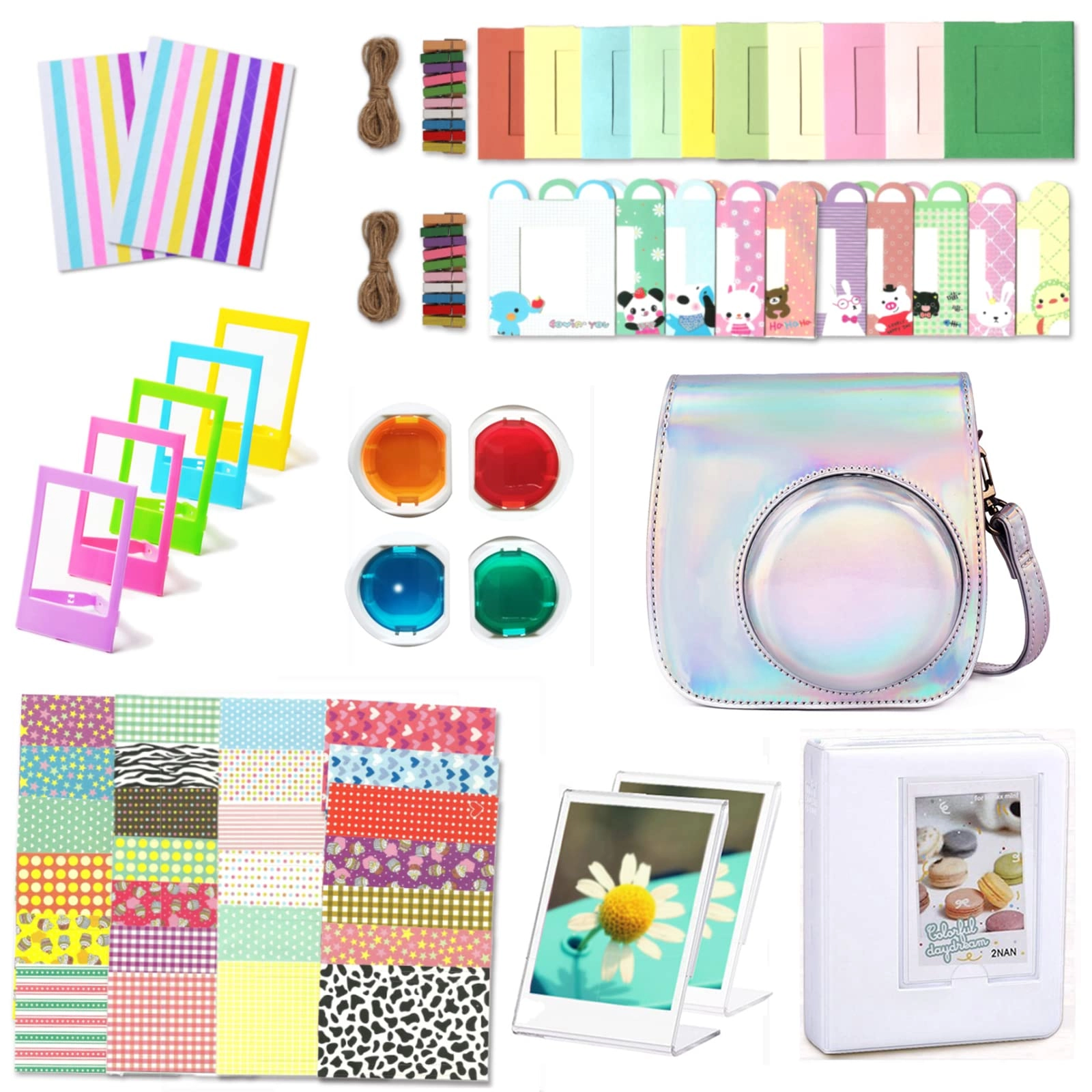 Leebotree Camera case - Magic Blue + Mini Album - 64 Pockets + Close-up lens - Self-portrait mirror + Color Filters - 4 Colors + Photo frame - 5 Colors + Hanging Photo frame + Sticker Borders + Corner Sticker + Card Making Pen