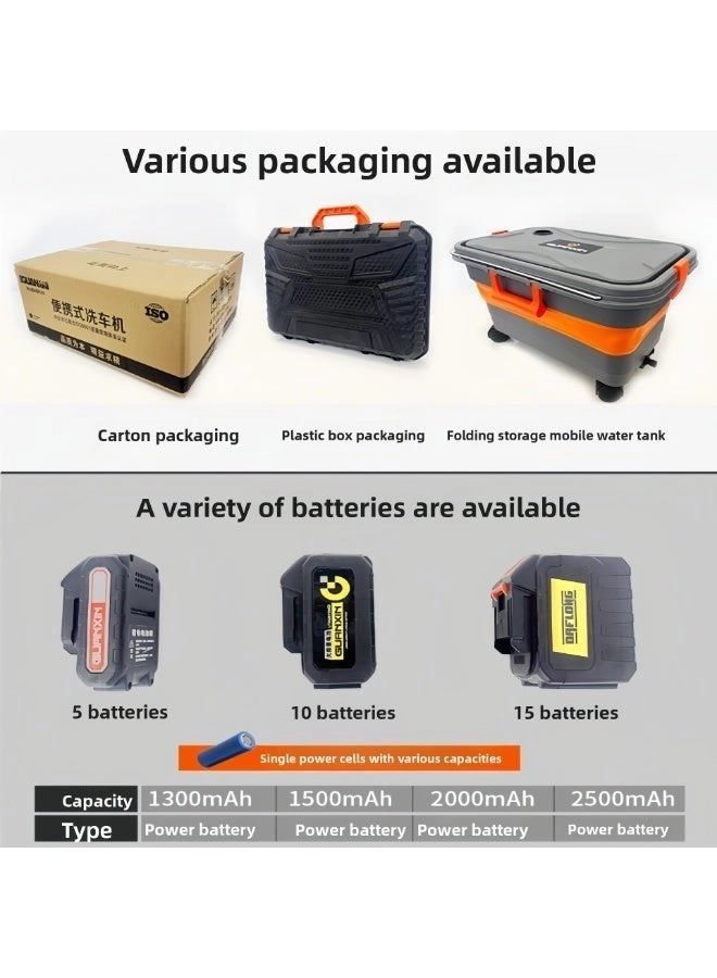 Portable High-Pressure Car Wash Machine - 450W 4000-4999mAh + Collapsible Water Tank - 5.5 Gallon 22L