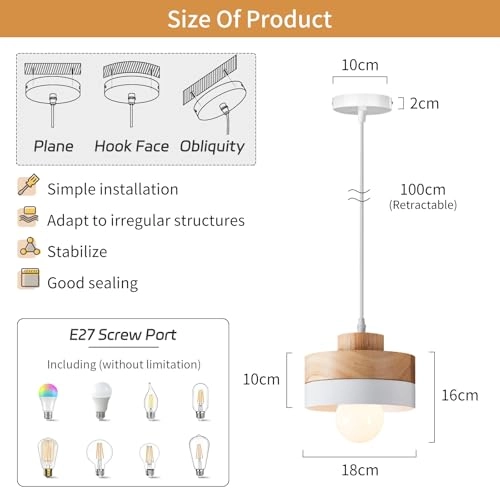 Round Wood Pendant Light - E27 18cm