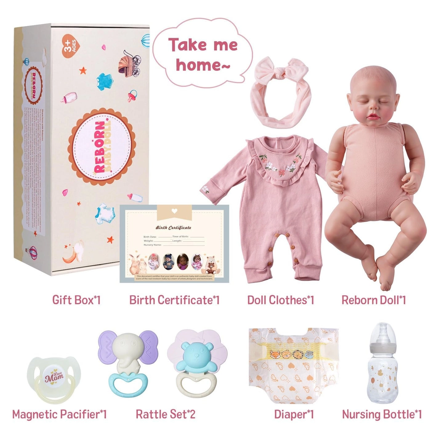 Reborn Baby Doll - 20 Inch Vinyl Newborn Girl Ages 3+ Gift Box