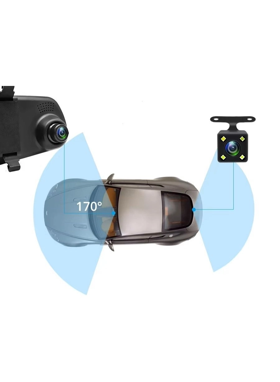Dash Cam Rearview Mirror - 4.3 DVR Monitor Dual Camera G-Sensor