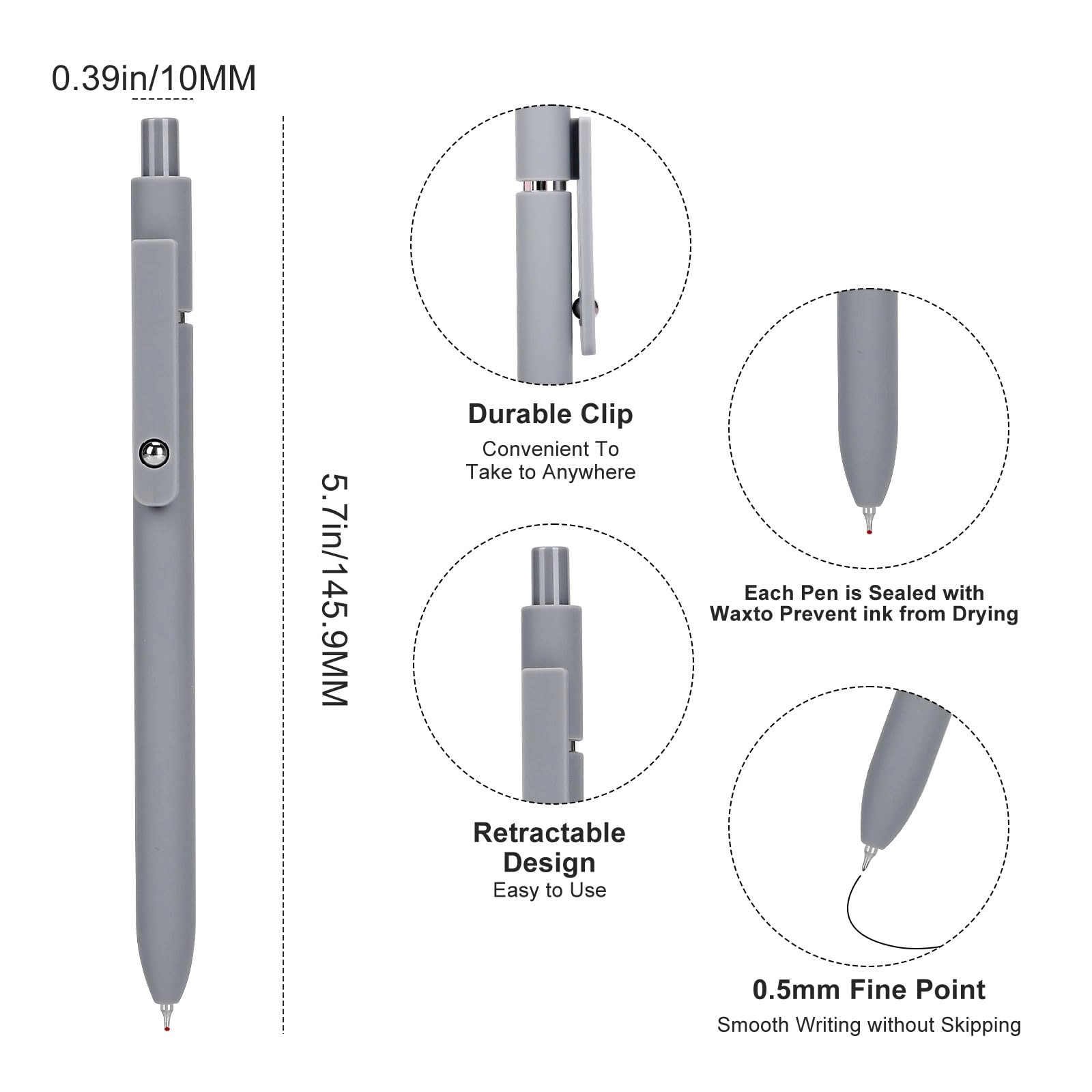 Gel Pens - 6 Pcs 0.5mm