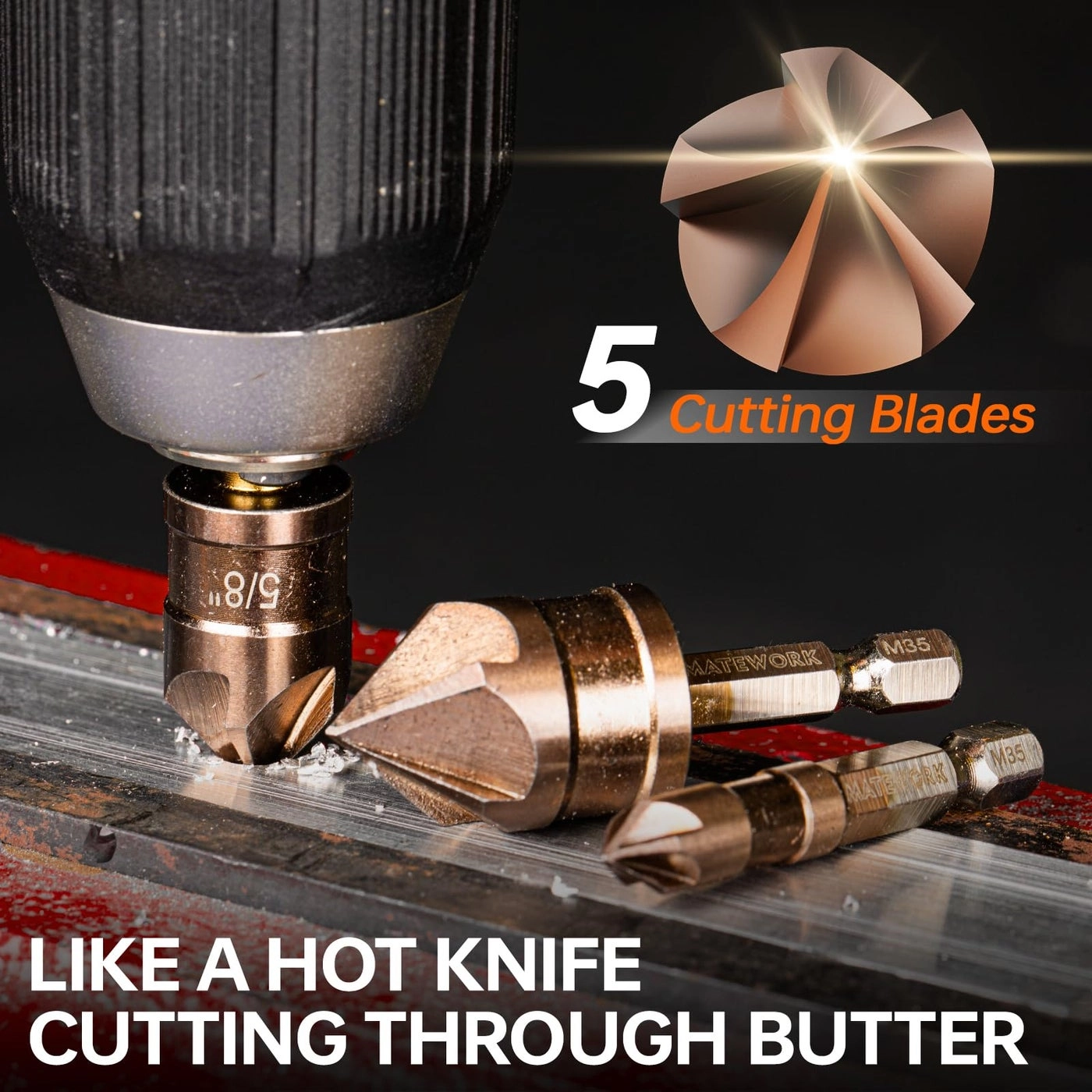 Countersink Drill Bit Set - M35 Cobalt HSS 6 Pieces 1/4 Inch