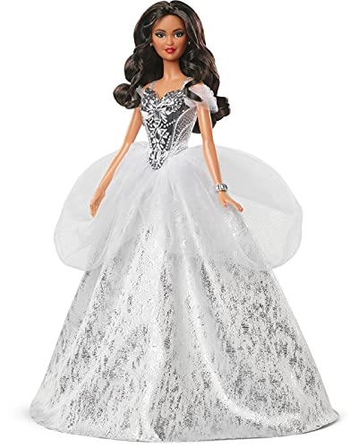 Barbie Signature 2021 Holiday Doll - 12-inch Brunette Silver Gown Ages 6+
