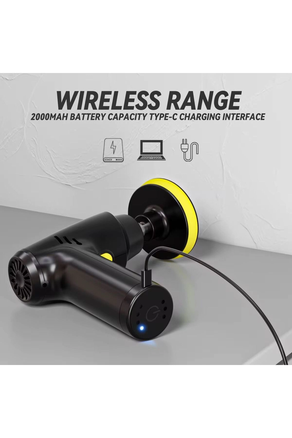 Cordless Car Polishing Machine - 3-Speed Brushless Motor 2000mAh Battery 3 Polishing Heads