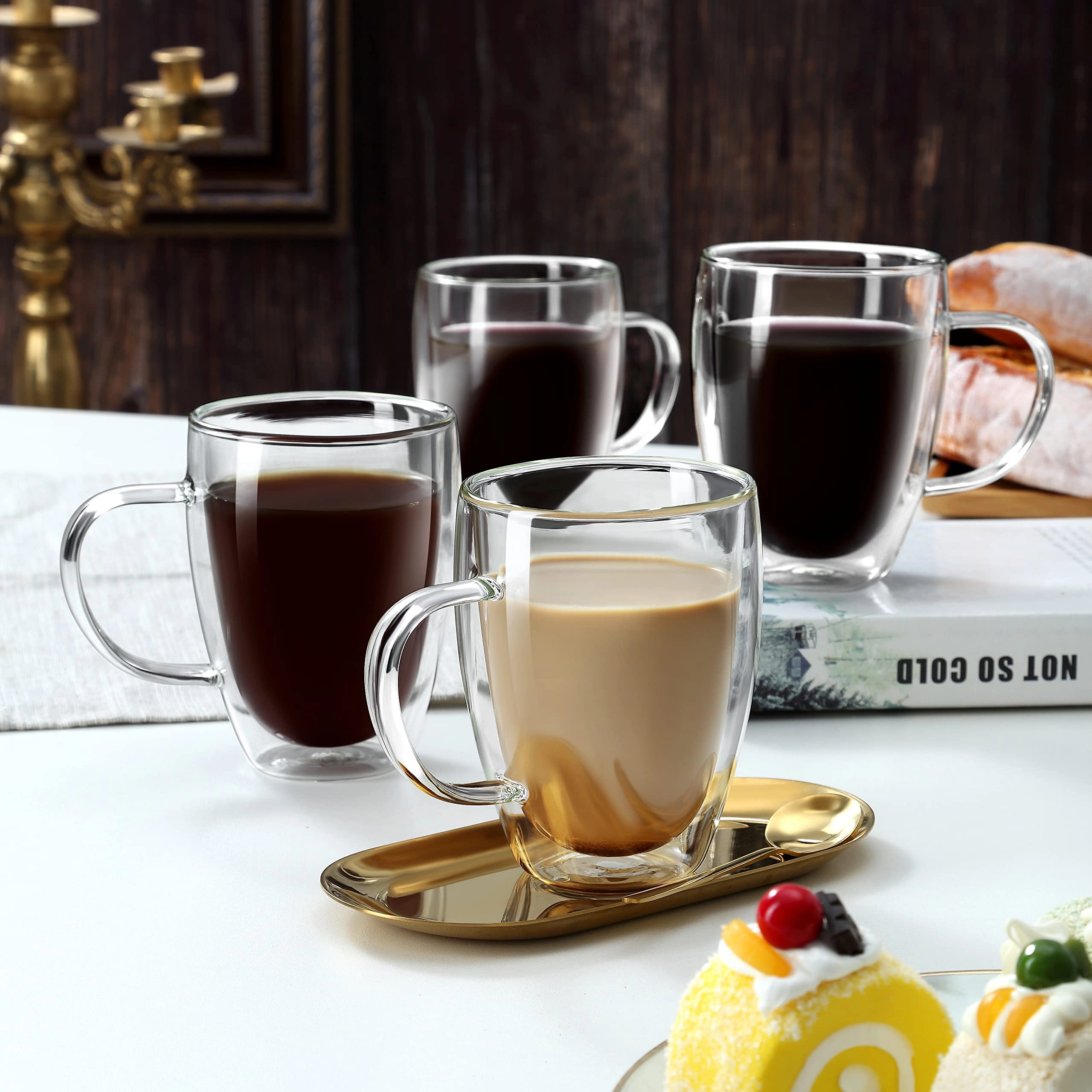 Double Walled Glass Mug - 4 pcs - Borosilicate - 350 ml