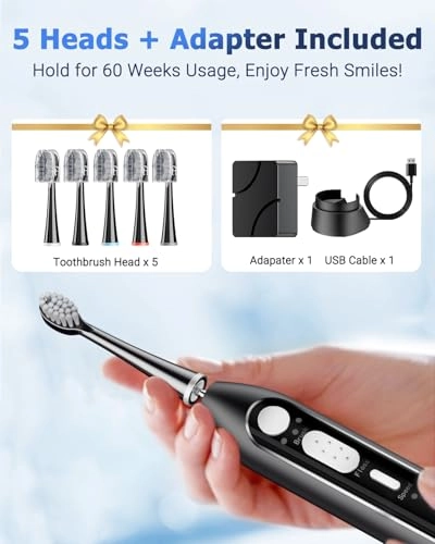 Electric Toothbrush with Water Flosser Combo - 3 Modes 5 Speeds Black