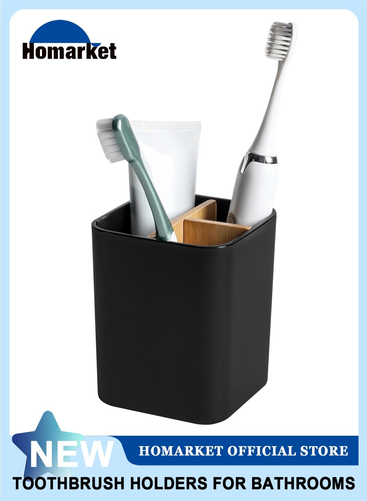 HomarKet Bamboo Toothbrush Holder - Bathrooms 3 Slots
