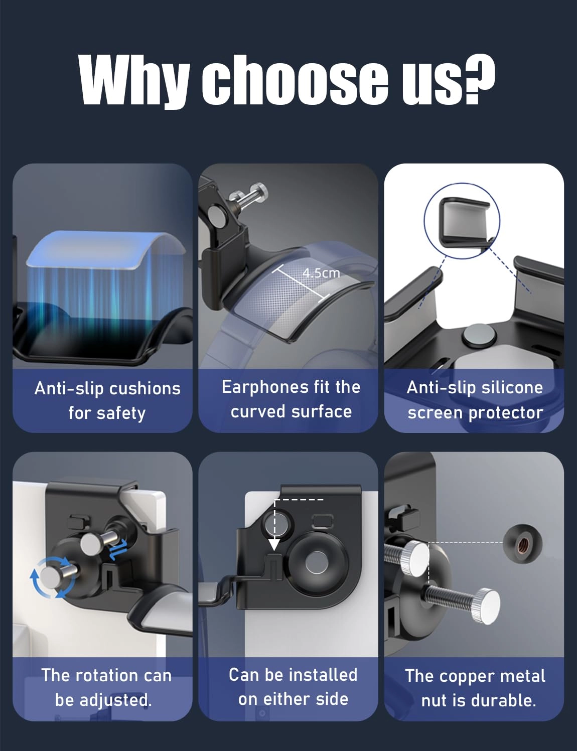 Headset Holder - for Headphones and Headsets Clamp-On Adjustable Space-Saving