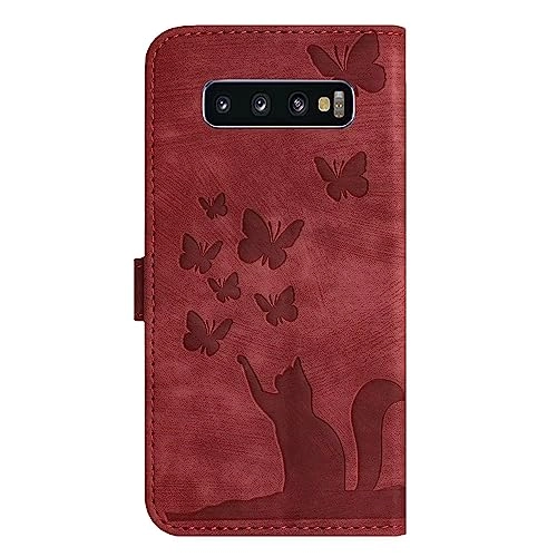 Cute Cat Case Wallet Embossed Flip Cover for Samsung Galaxy S10 Plus