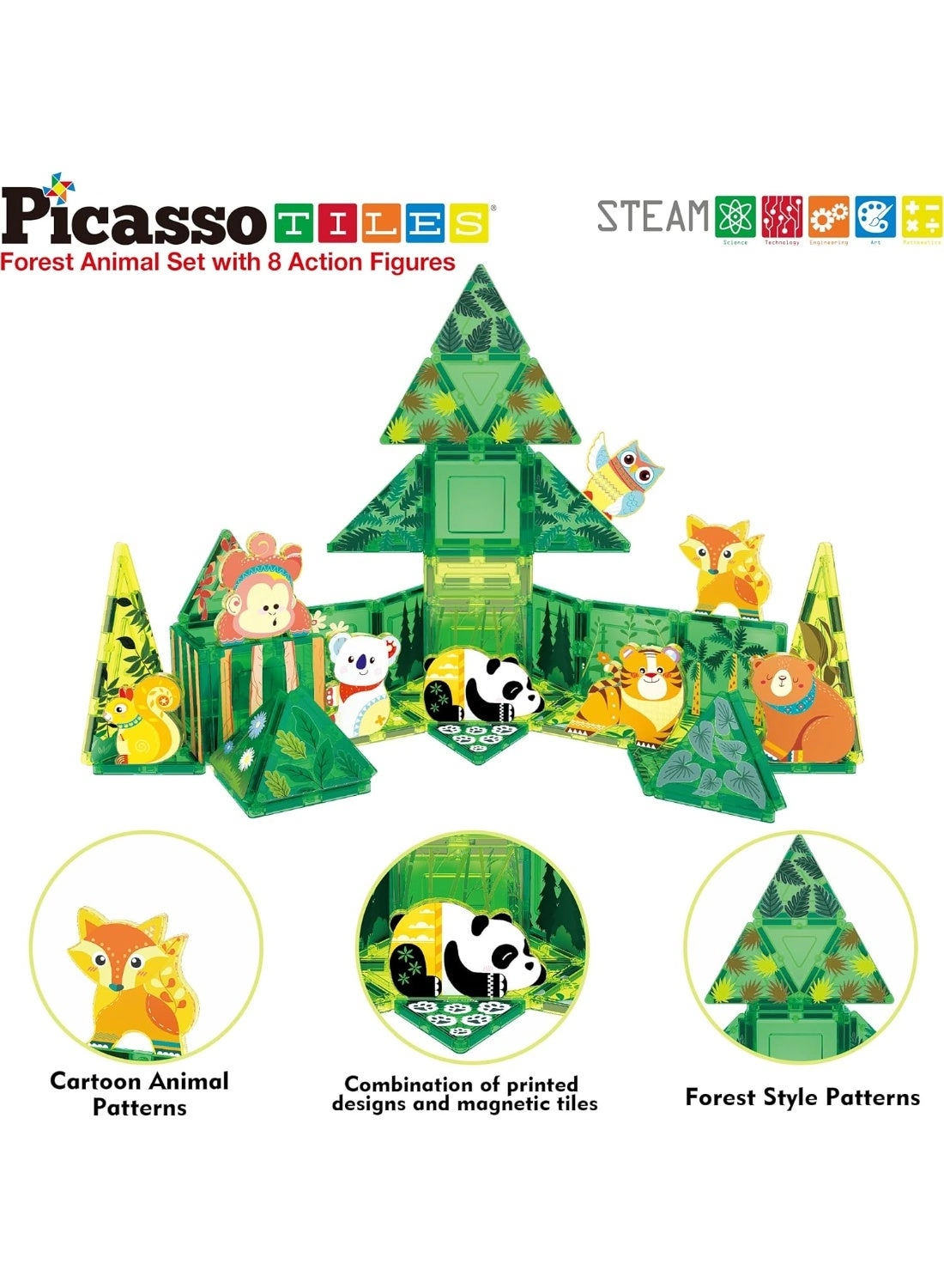 Magnetic Tiles - 8 Character Action Figures Forest Animal 56 pcs