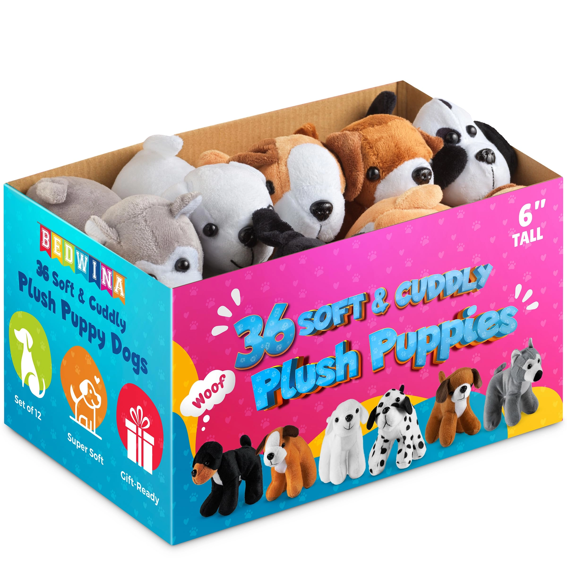 Bedwina Plush Puppy Dogs - Pack of 36 6 Inches Tall