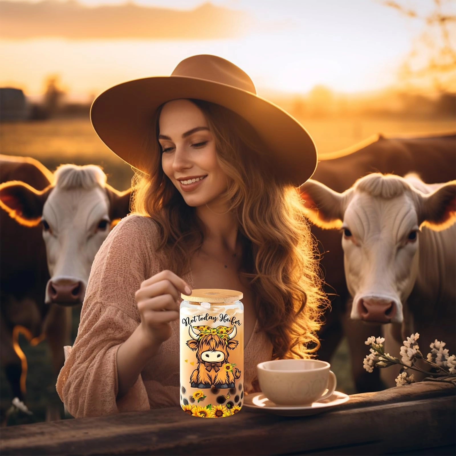 Highland Cow Glass Tumbler - 1 pcs Gift