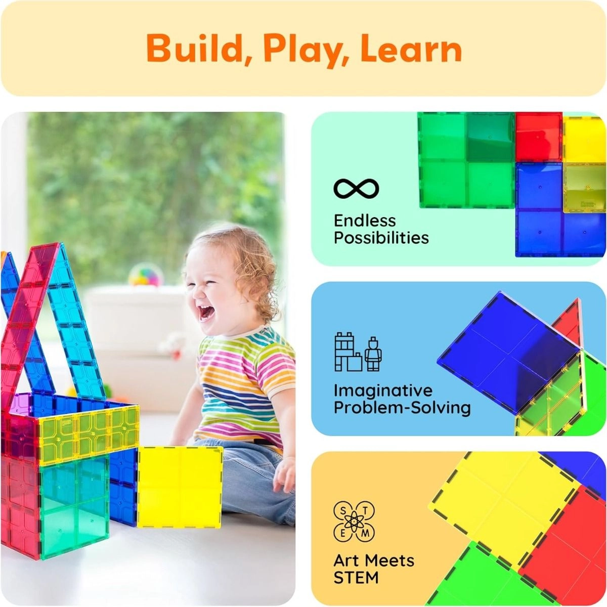 Magnetic Tiles Large Square Expansion Pack - 4 pcs