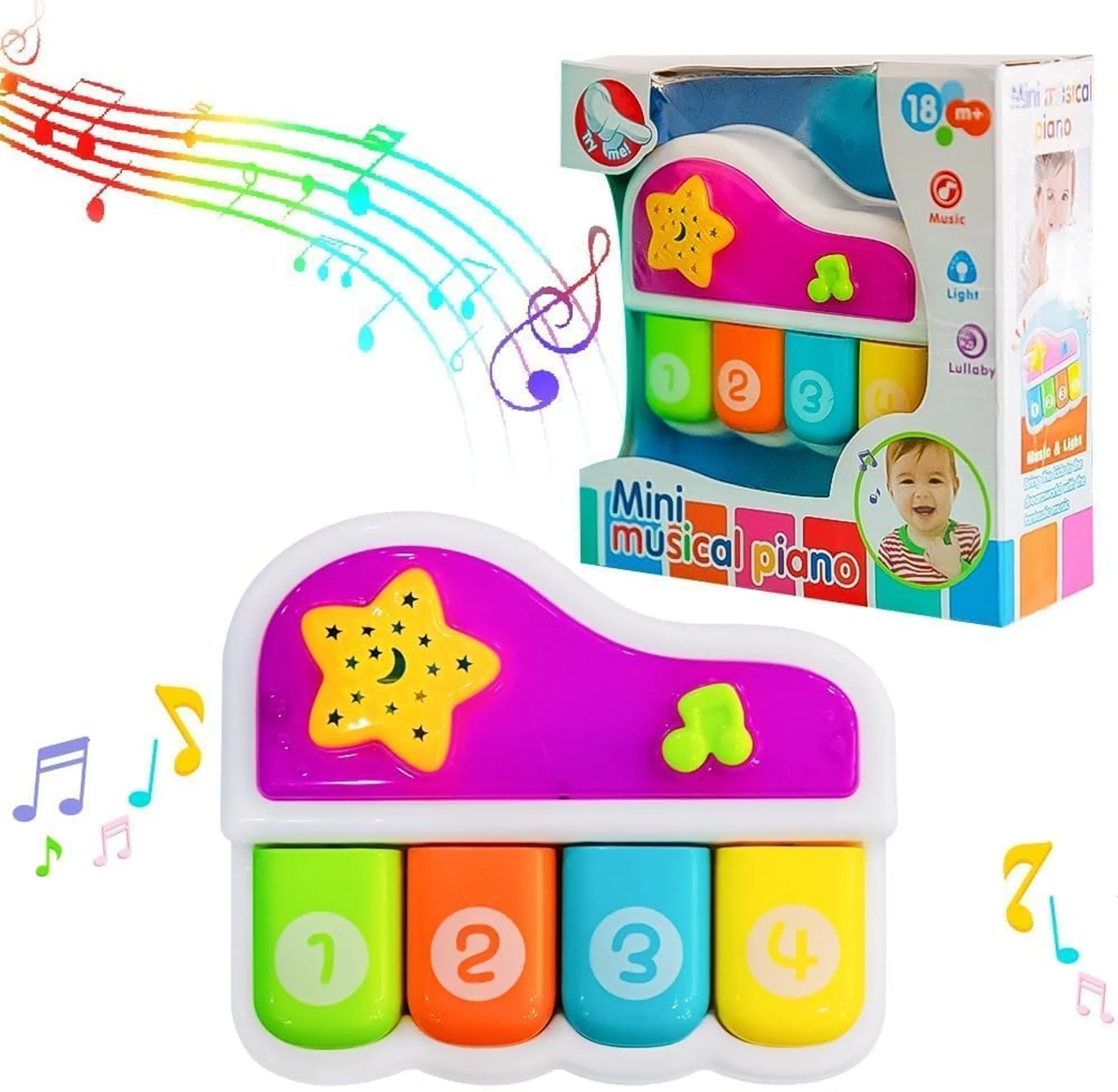 Mini Musical And Light-Up Baby Piano - eight educational tracks Suitable for 18 months & above