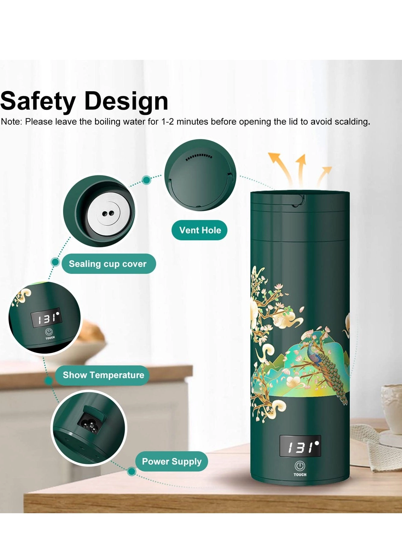 Travel Electric Kettle with 4 Temperature Settings 