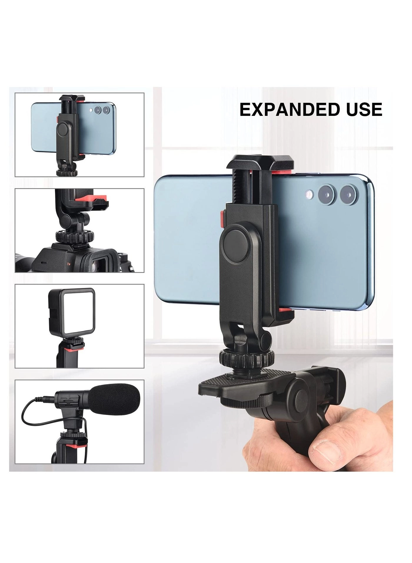 Cell Phone Tripod Mount Adapter - 2 Cold Shoe 360 Adjustable