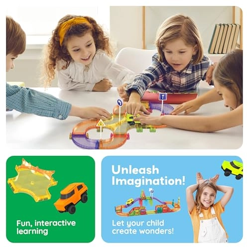 Magnetic Tile Race Car Track Set - 60 pieces STEM