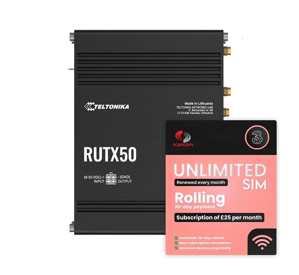 Teltonika RUTX50 - Dual Network 5G + Three Rolling 30-Days - UK Data Plan