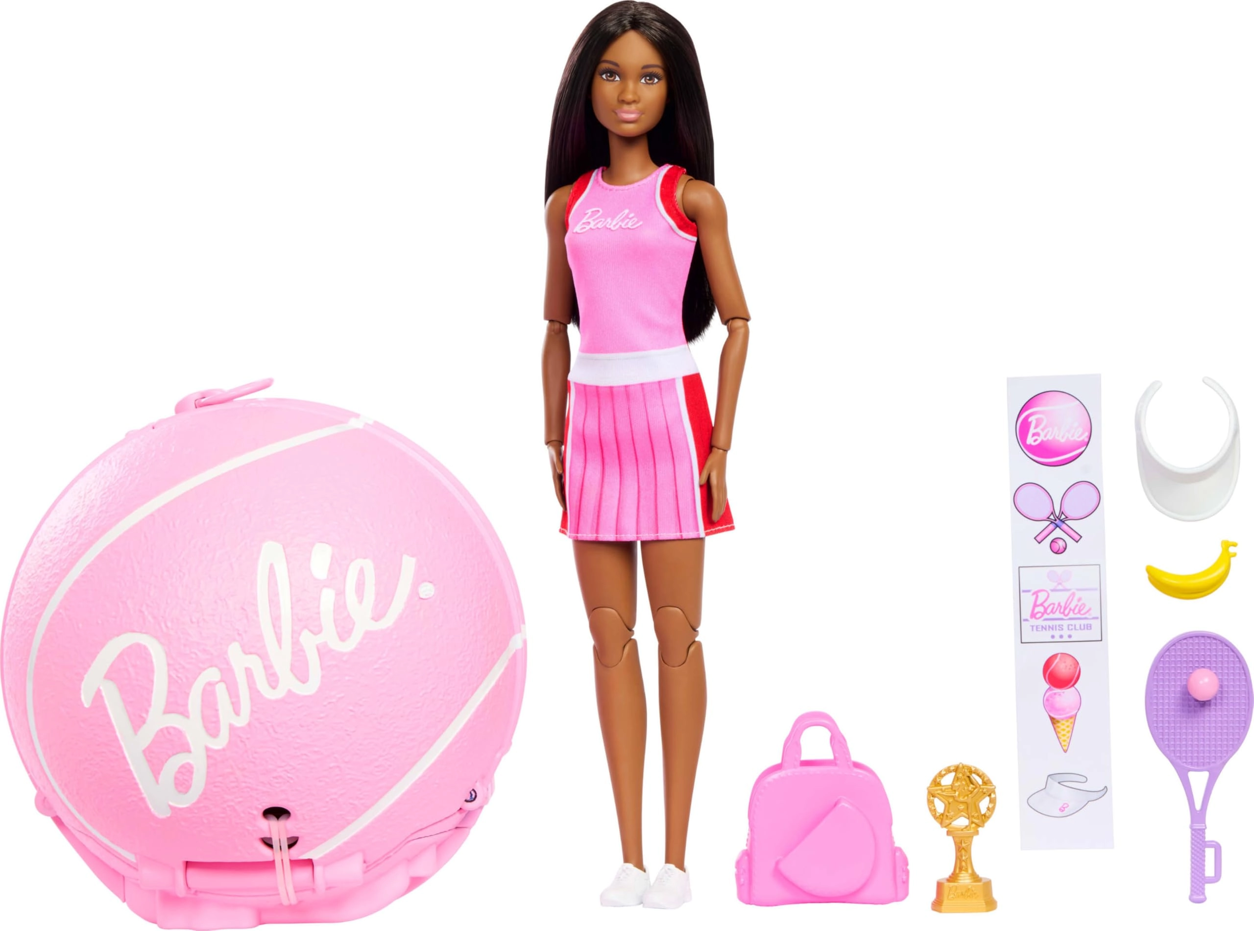 Barbie Team Roll & Reveal Tennis Player Doll - Brunette 8 Surprises Ages 5+