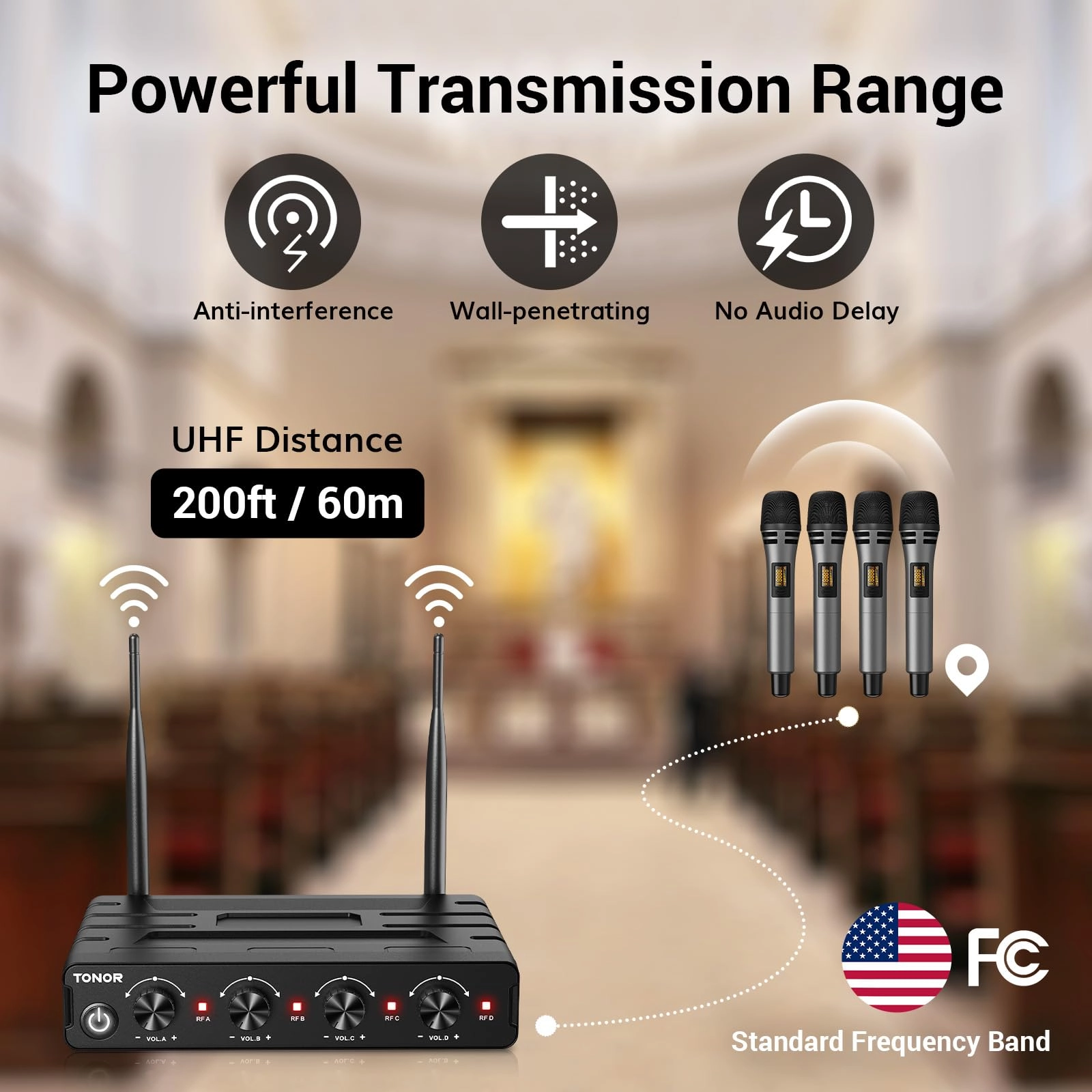 Wireless Microphones System - 4 UHF