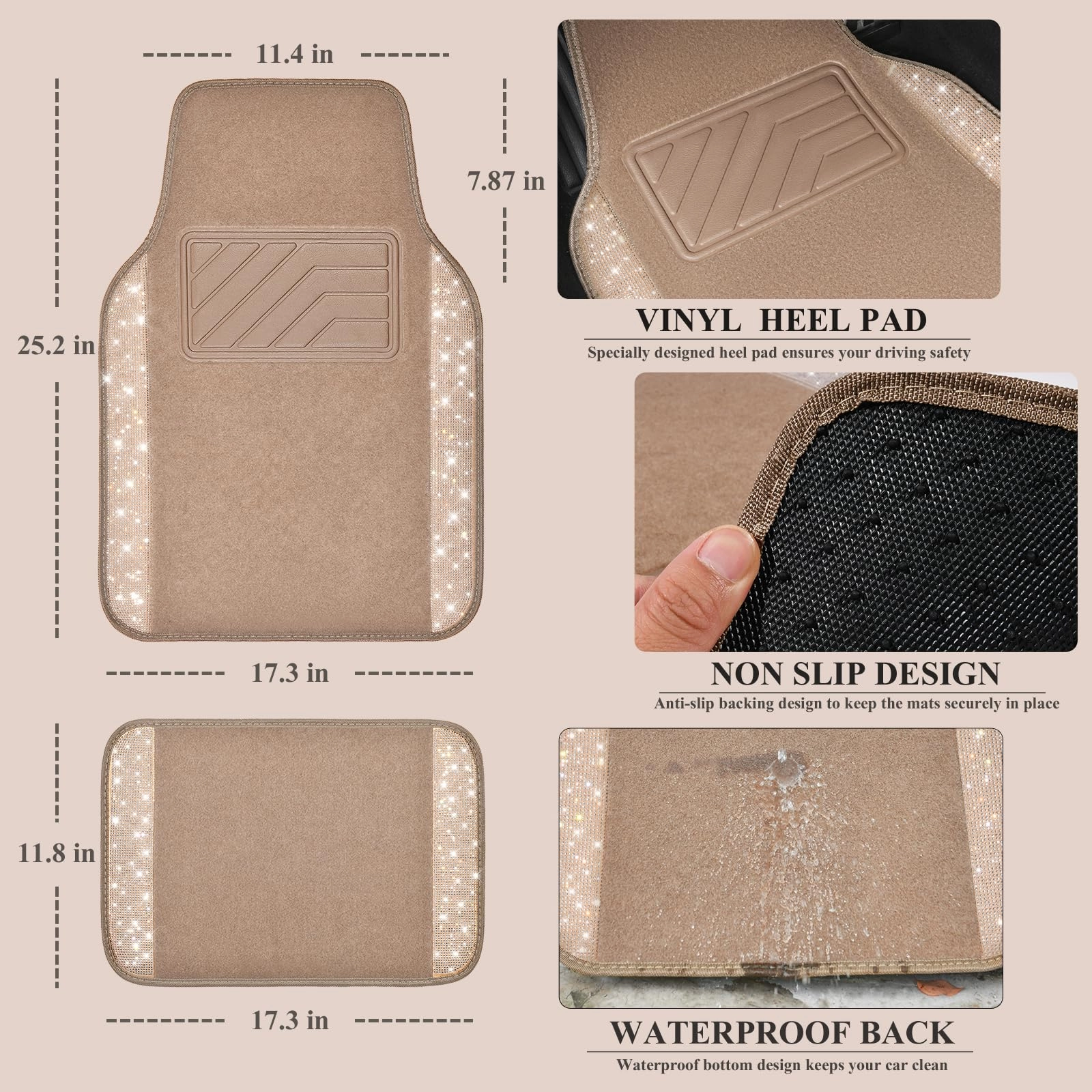 Bling Diamond Car Mats - 4.0 Count Universal Fit