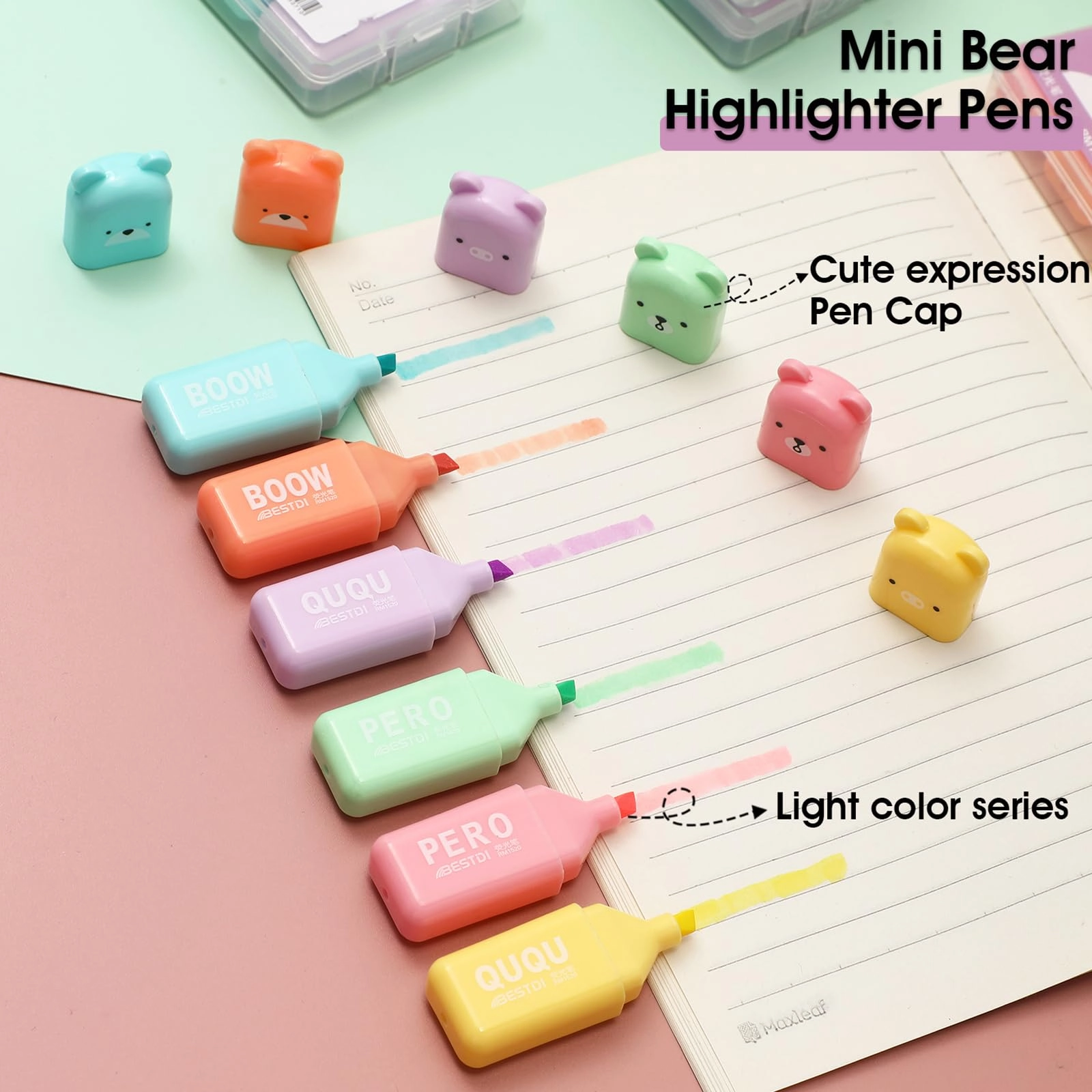 Mini Bear Highlighter Set - red orange yellow blue green purple Chisel