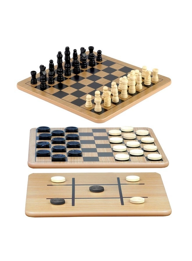 Regal Games Reversible Wooden Board - Chess Checkers Tic-Tac-Toe