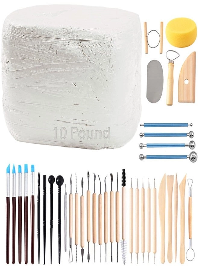 Natural Air-Dry Clay - 10LBs + Pottery Tools Clay Sculpting Tool Set - 40 Pcs
