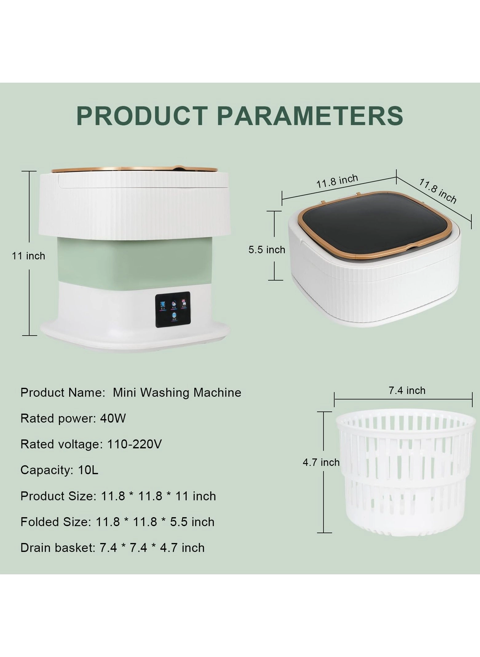 Portable Washing Machine, 10L High Capacity Mini Foldable Washer with 3 Modes Deep Cleaning for Underwear, Socks, Baby Clothes and Small Items, Perfect for Home,Travel, Apartments.