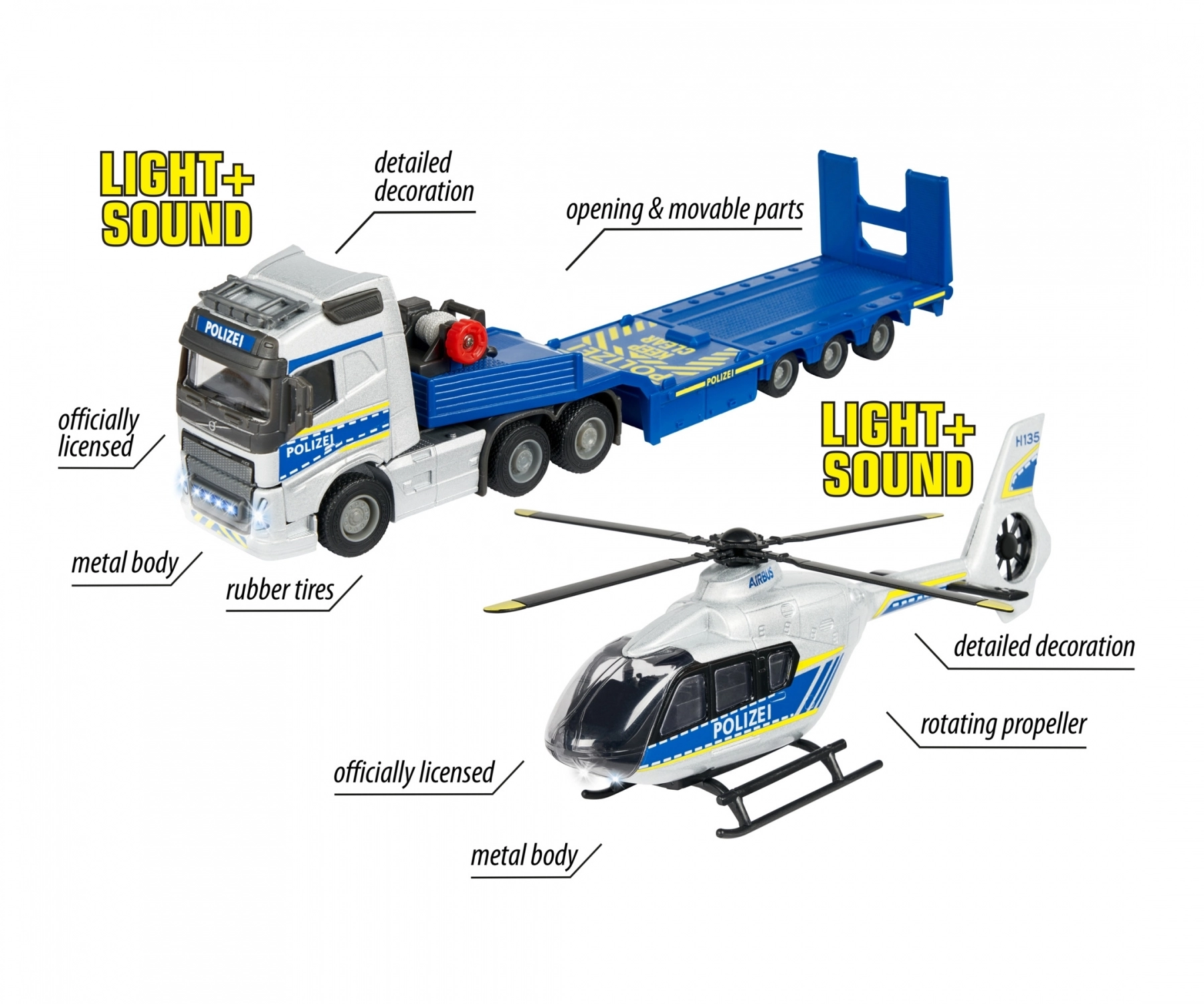 Volvo FH16 Truck - 35 cm + Airbus H135 Police Helicopter - 25.5 cm