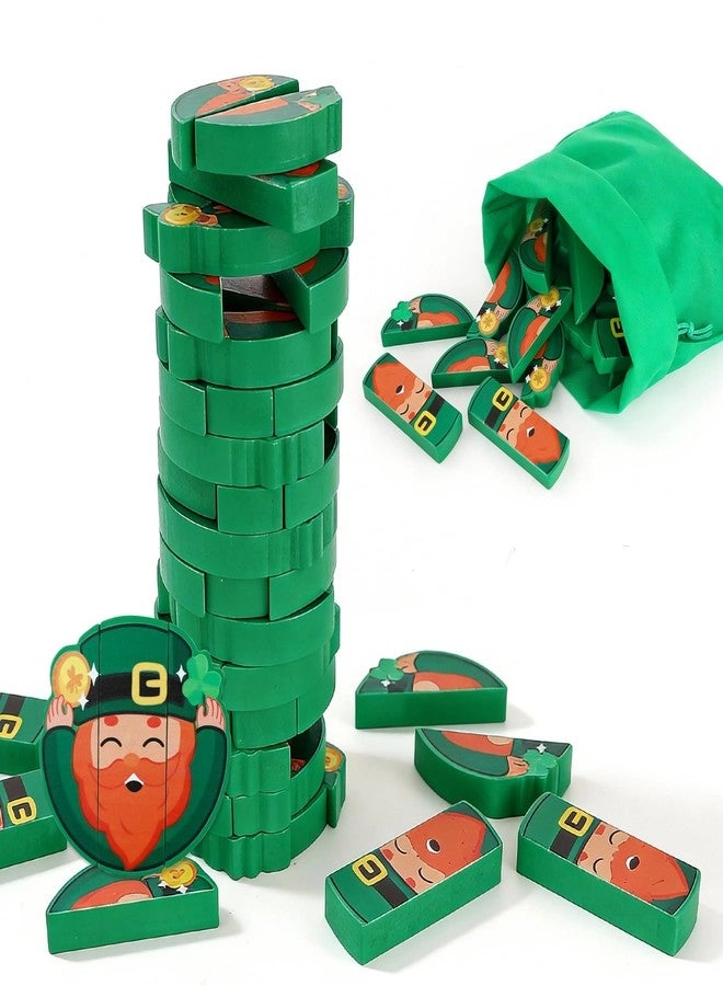 ERTIUANIO St. Patrick's Day Wooden Blocks Stacking Game - Irish-Themed Tumbling Tower Storage Bag