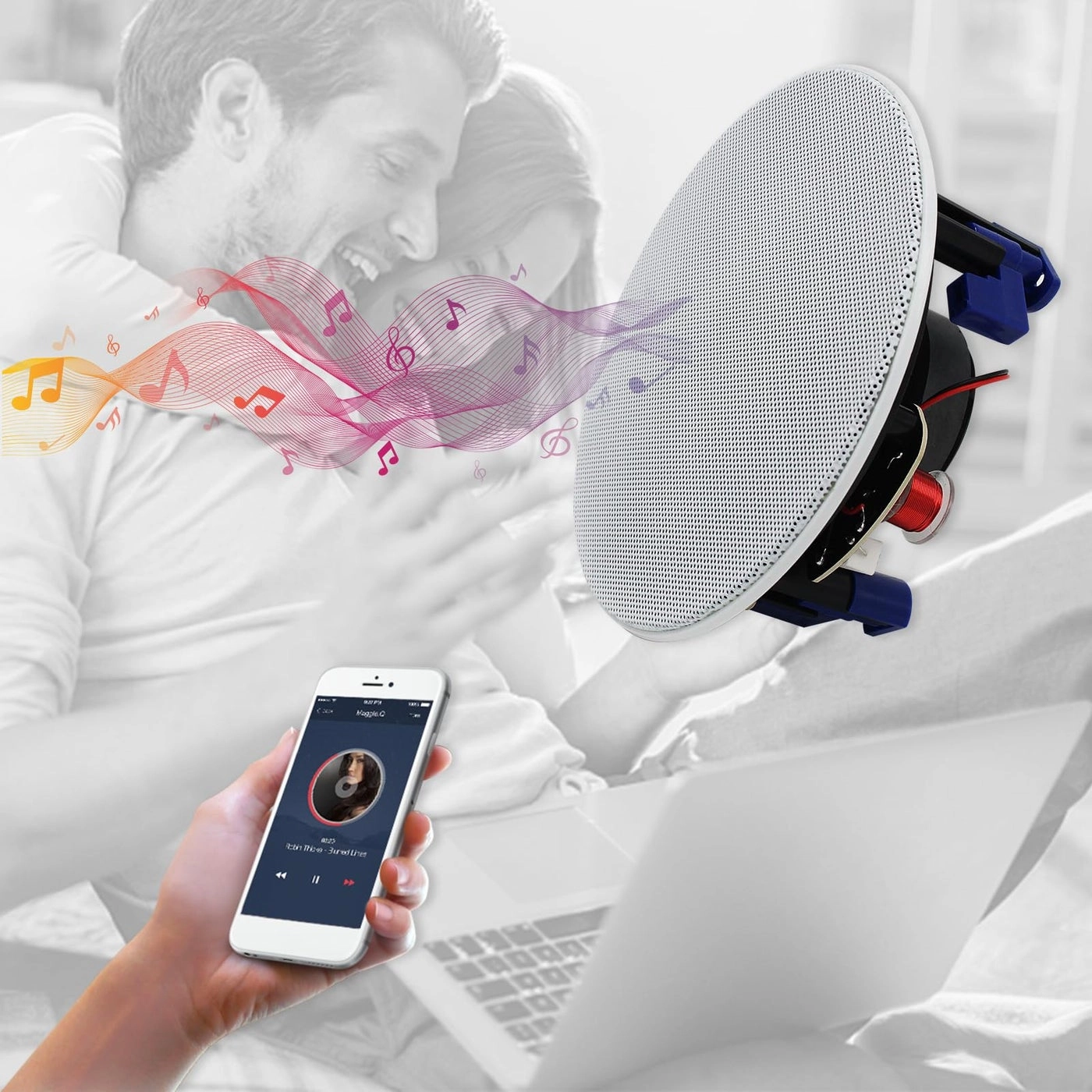 Flush Mount 2 Way Full Range in Wall Bluetooth Ceiling Speakers