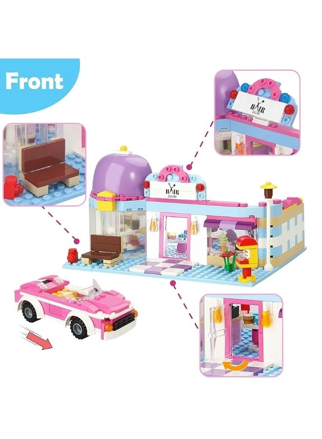 BRICK STORY Girls Friends Hair Salon - 2 Mini People 5 Dolls Pink Convertible Car