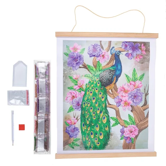 Crystal Art Scroll - Peacock Peony