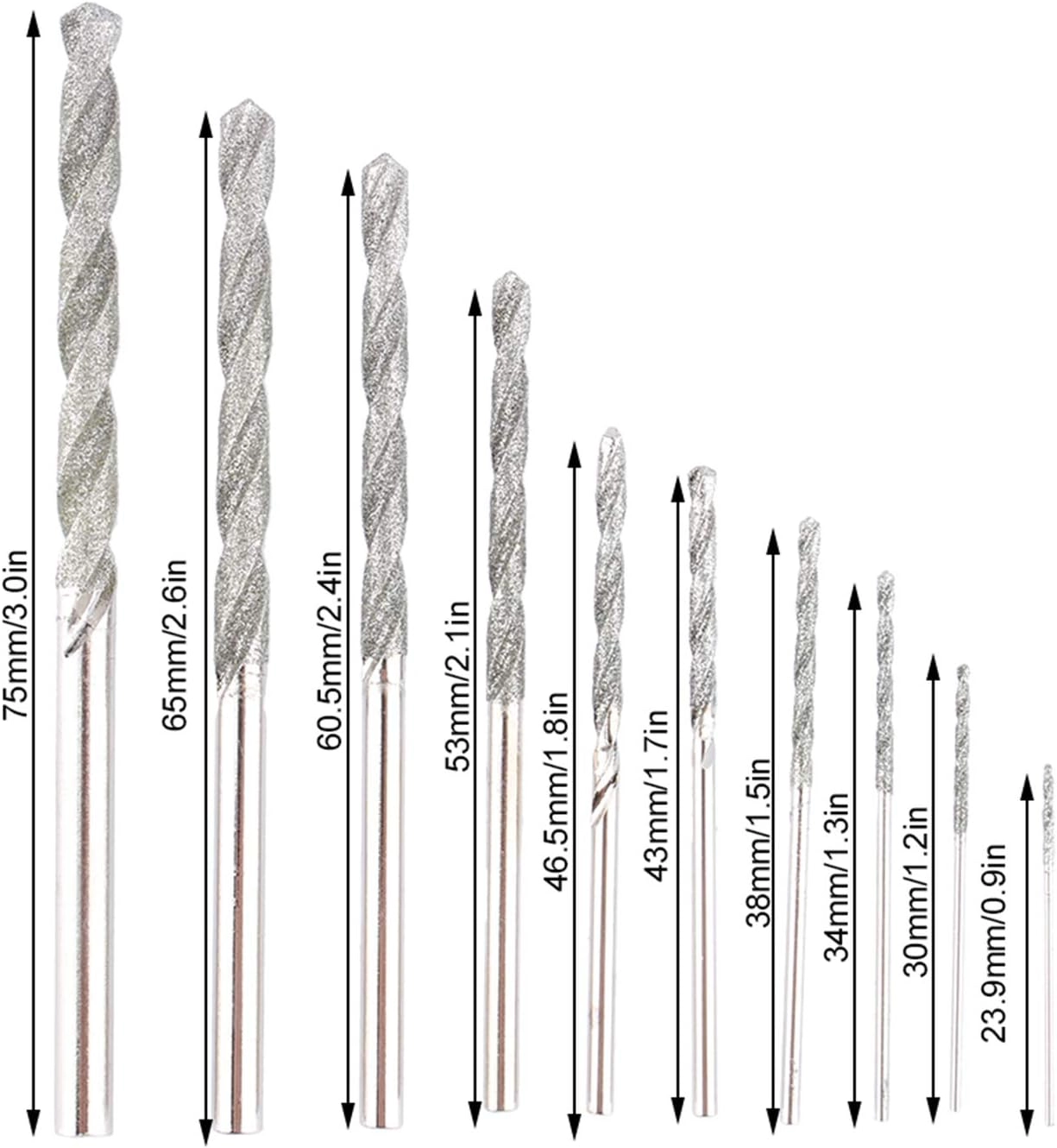 Diamond Tipped Drill Bit Set - Diamond 10Pcs 0.8-4.0mm