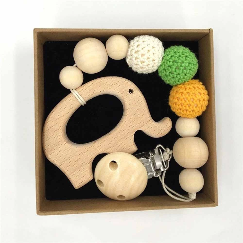 Wooden Teether with Pacifier Clip - beech wood
