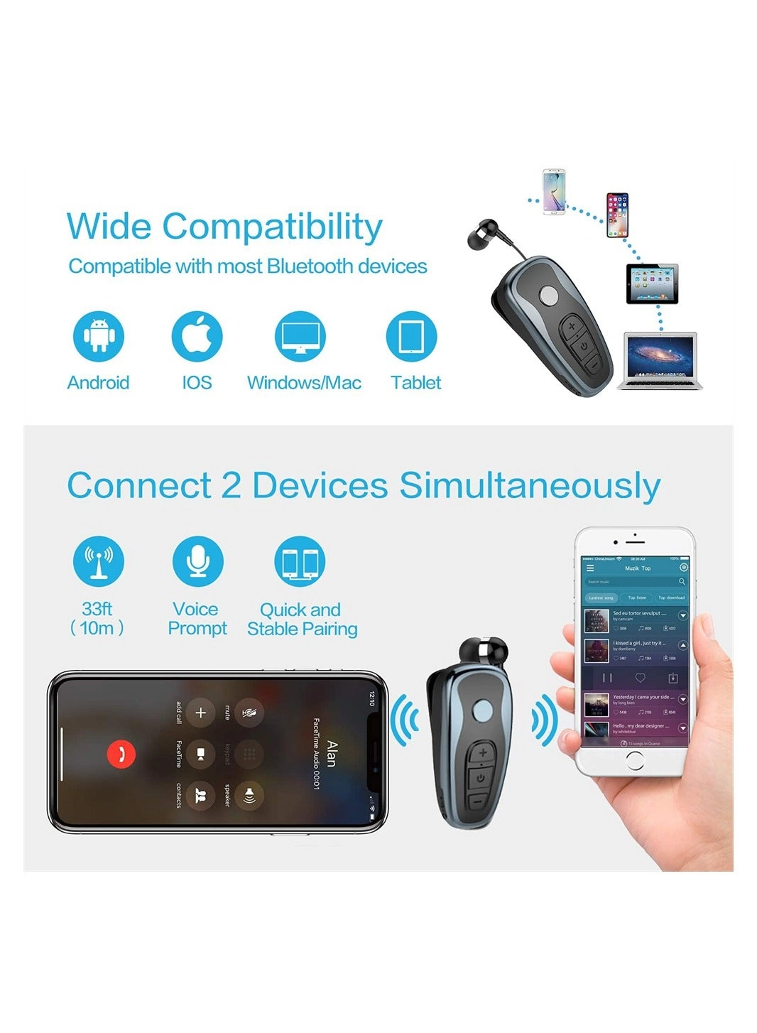 Retractable Bluetooth V5.0 Wireless Earphone