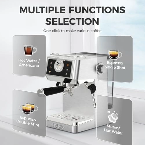 20Bar Espresso Machine - 1.3L Double Boilers One-Touch