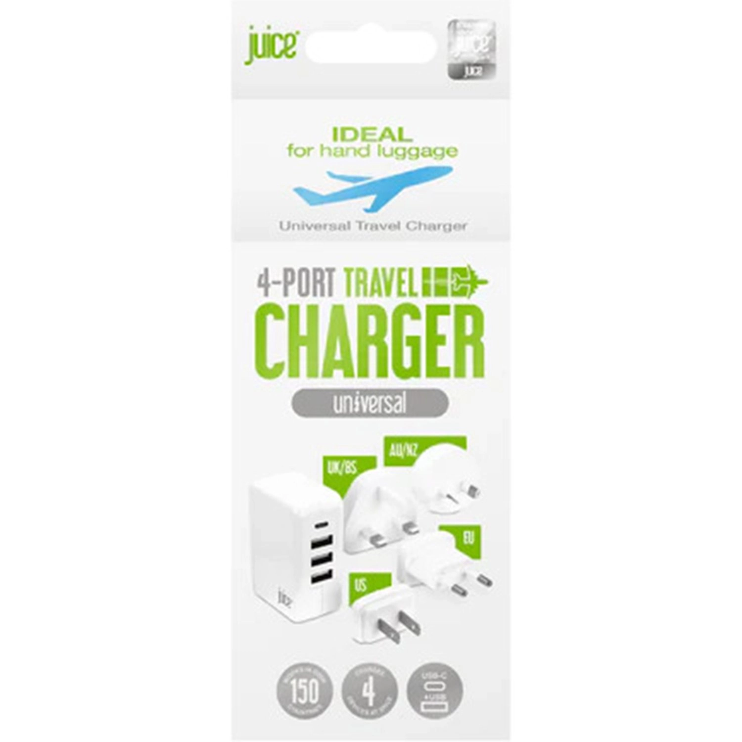 Travel Adapter - 3pin UK/BS, 2 Pin (EU and Russia), 2 Pin (USA, Canada, Mexico and Japan), 2 Pin (Australia, NZ) 4.8 Amps