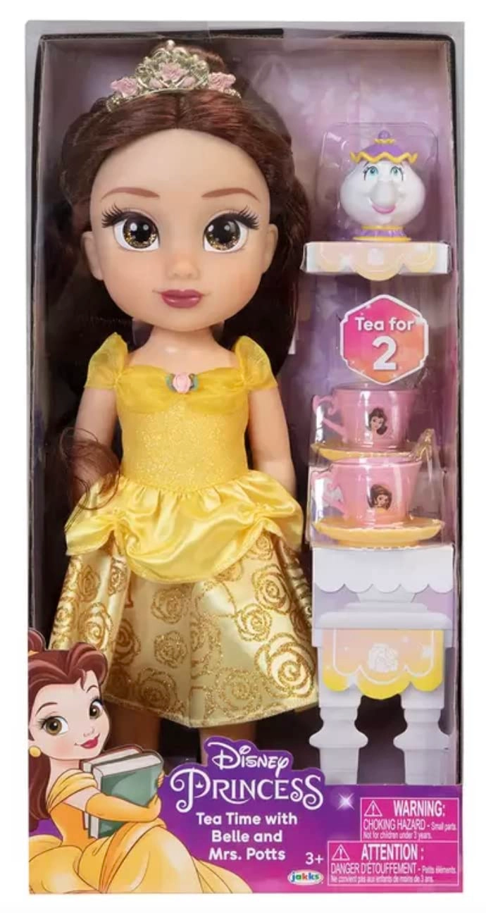 Disney Belle Doll - Tiara Outfit + Mrs. Potts Teapot - 2 Tea Cups Ages 3+