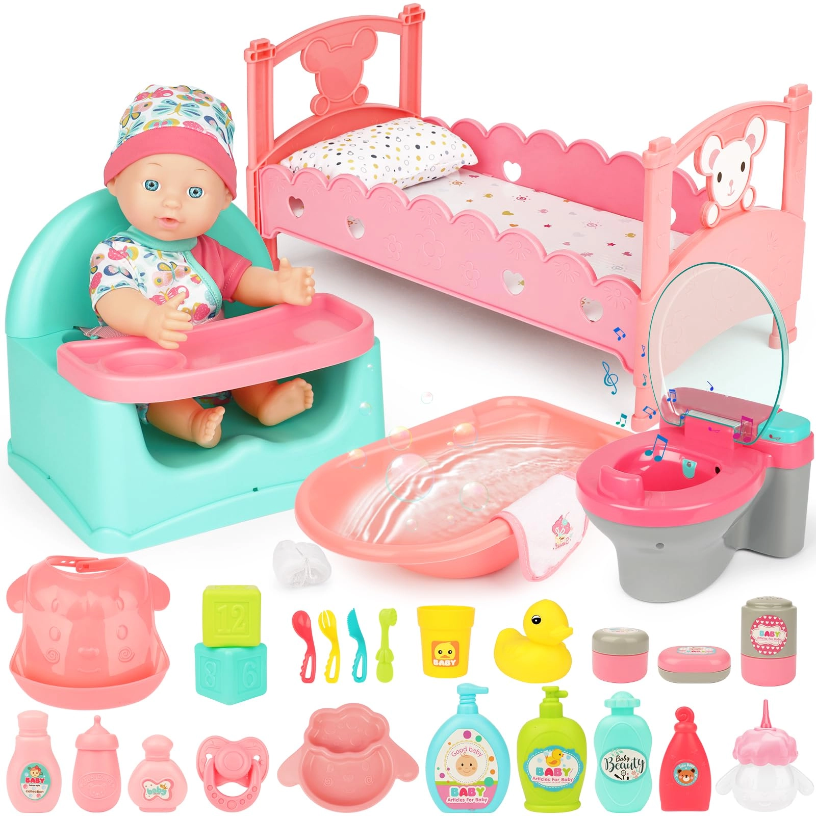 deAO Baby Doll Set - 33 cm 31-piece Ages 3+